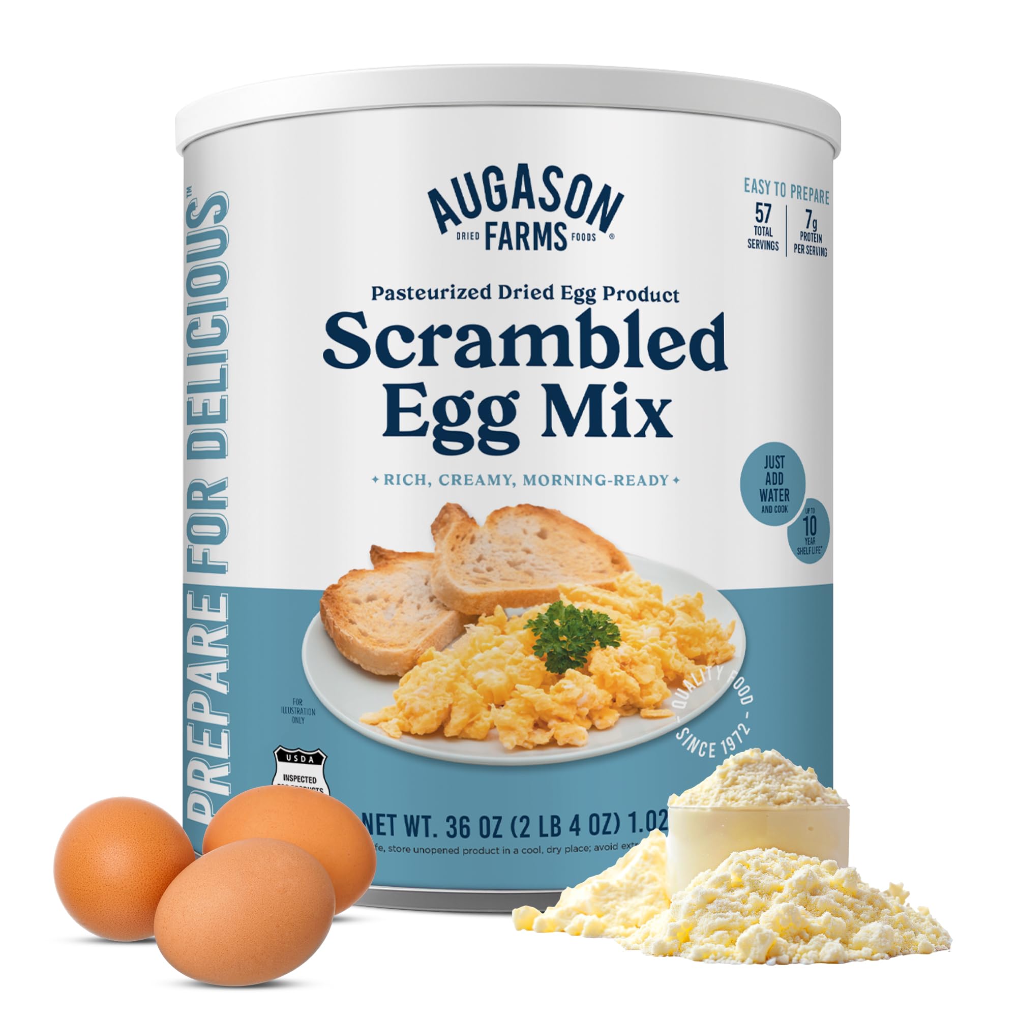 Augason Farms Pasteurized Scrambled Egg Mix Can – Emergency Food Supply, Dehydrated scrambled egg for Baking & Camping - Gluten Free Survival Food with Long Shelf Life - 57 Servings
