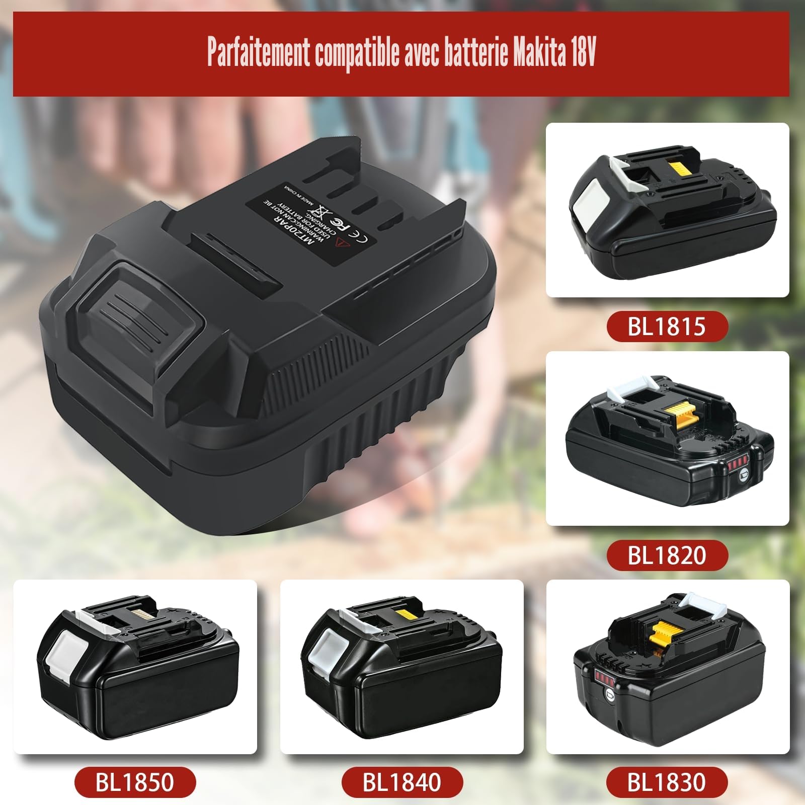 TPDL MT18PAR Adaptateur batterie pour Makita vers Parkside 20 V outils électriques, convertisseur adaptateur batterie pour Makita 18 V Li-Ion convertisseur de batterie pour Parkside XTeam outils