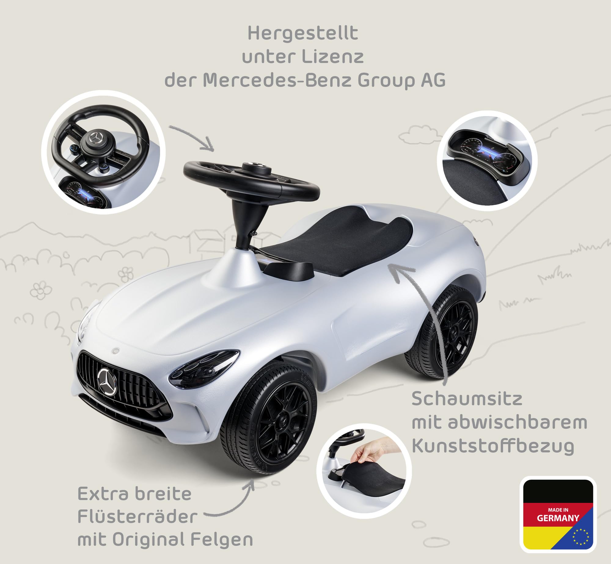 Big Mercedes AMG GT - Diseñado Junto con Mercedes AMG con neumáticos Anchos y Volante Antideslizante, para niños a Partir de 18 Meses, Color Negro