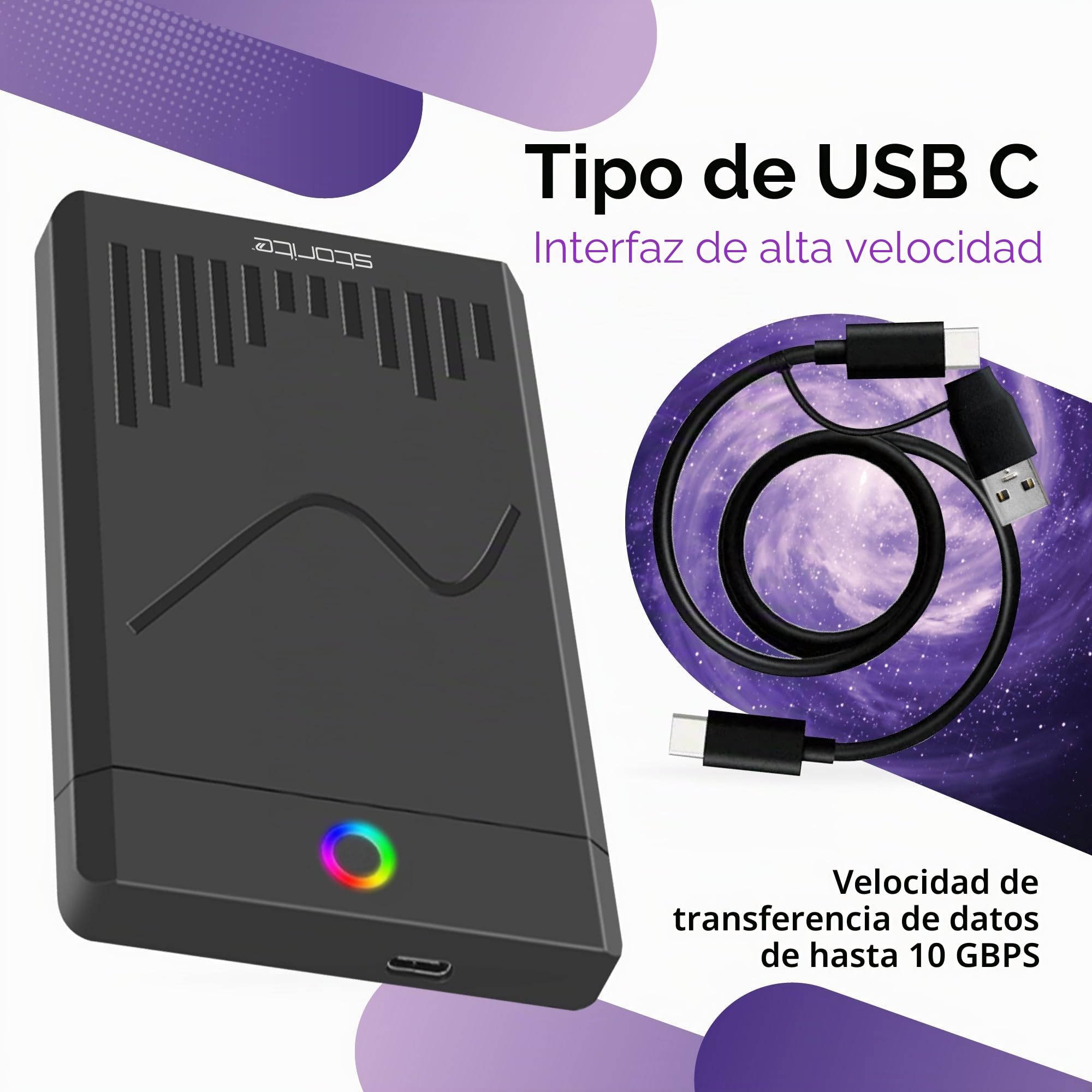 Storite - Disco Duro Externo Portátil Tipo C De 500 GB, Almacenamiento De Copia De Seguridad HDD De 2,5" con Transferencia De Datos Rápida USB 3.1/USB C, Compatible con Teléfono, Xbox One (Negro)