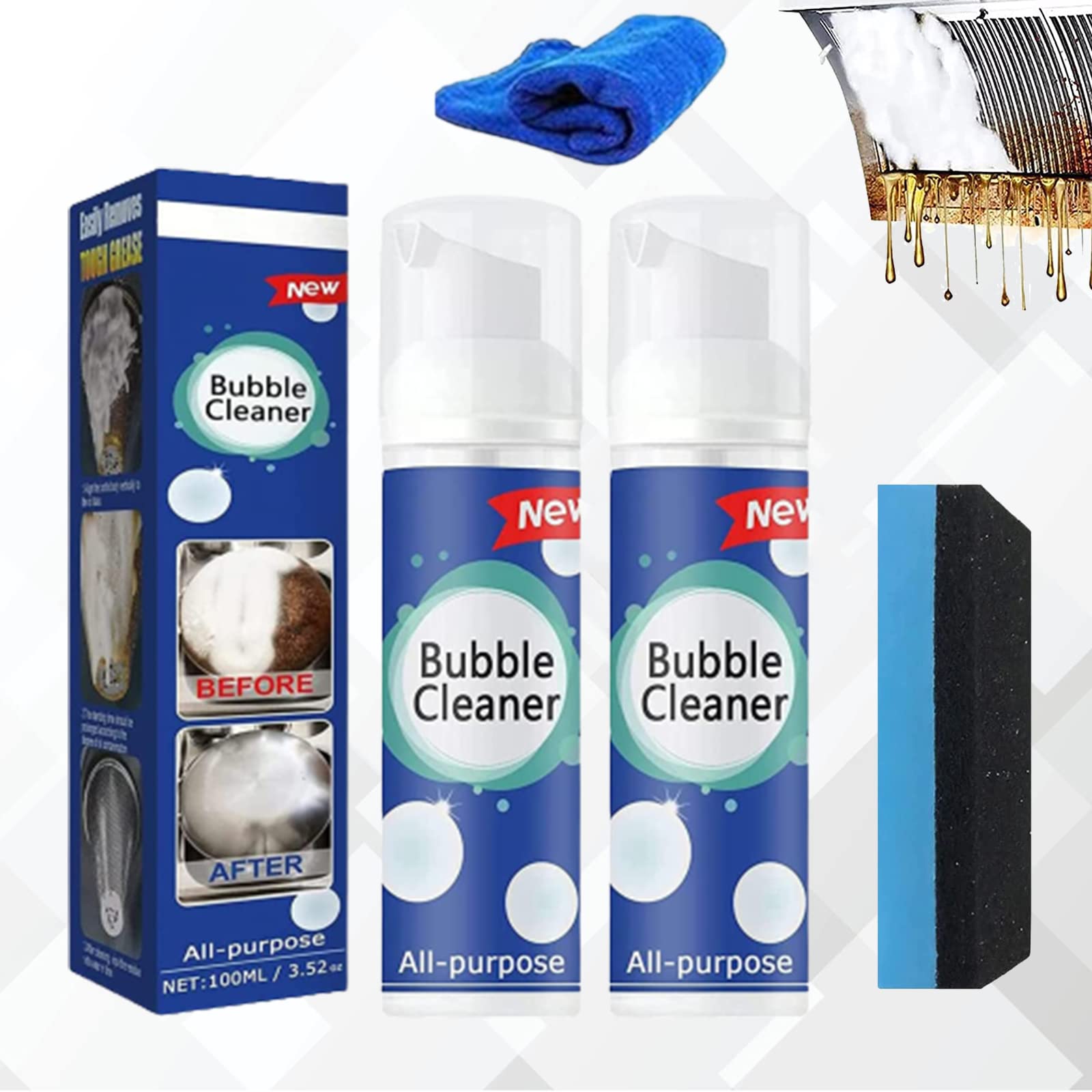 Mof Chef Cleaner Powder - Mof Chef Cleaning Powder - 100ml Heavy Oil Stain Powder Cleaner - All Purpose Bubble Cleaner Foam Spray, Stubborn Stain & Grease Remover for Hood, Pots, Grill, Sink (2)