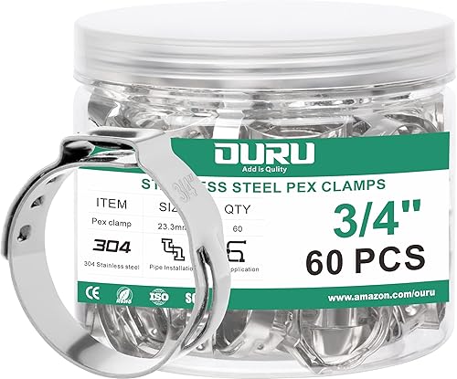 OURU Kit de 50 abrazaderas PEX de 1 pulgada, abrazaderas de manguera de un solo oído de acero inoxidable 304 para conexiones de montaje de tuberías