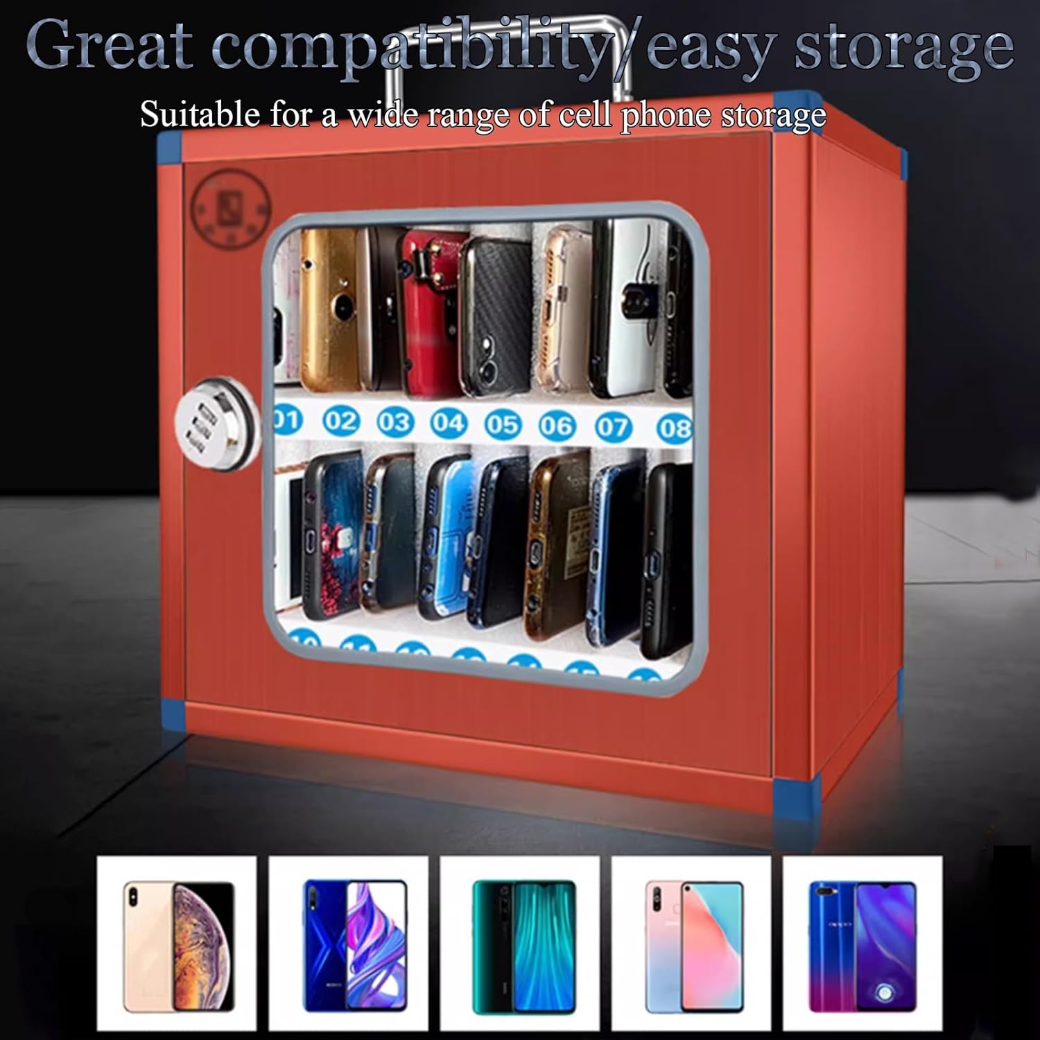Stainless Steel 16/24-Bit Portable Mobile Phone Cabinet with Combination Lock - Handheld Security Storage for Smartphones (Gold Finish)