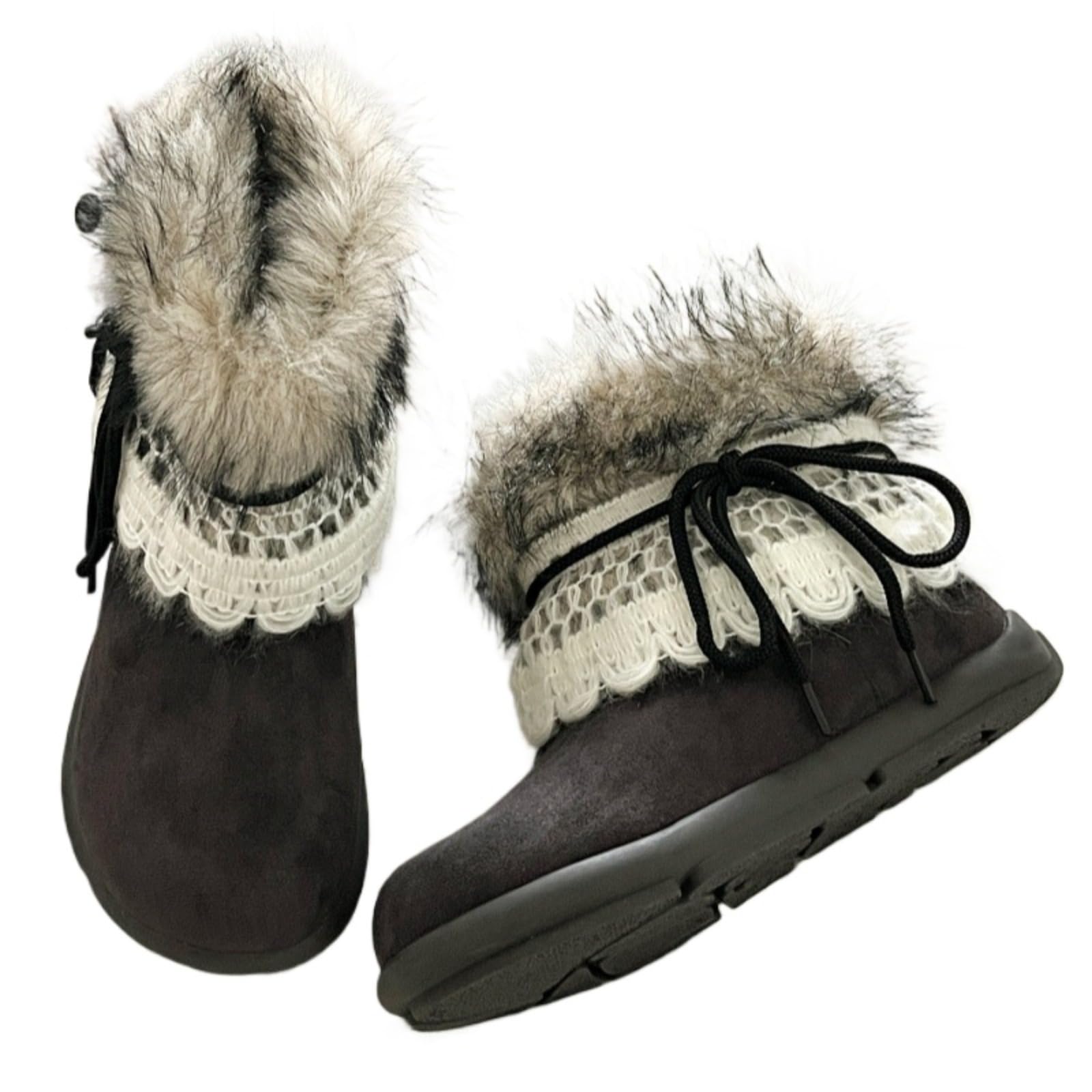 Womens Cute Furry Snow Boots 3-5CM Platform Winter Booties with Short Plush Lining Low-Cut Round Toe Warm Footwear