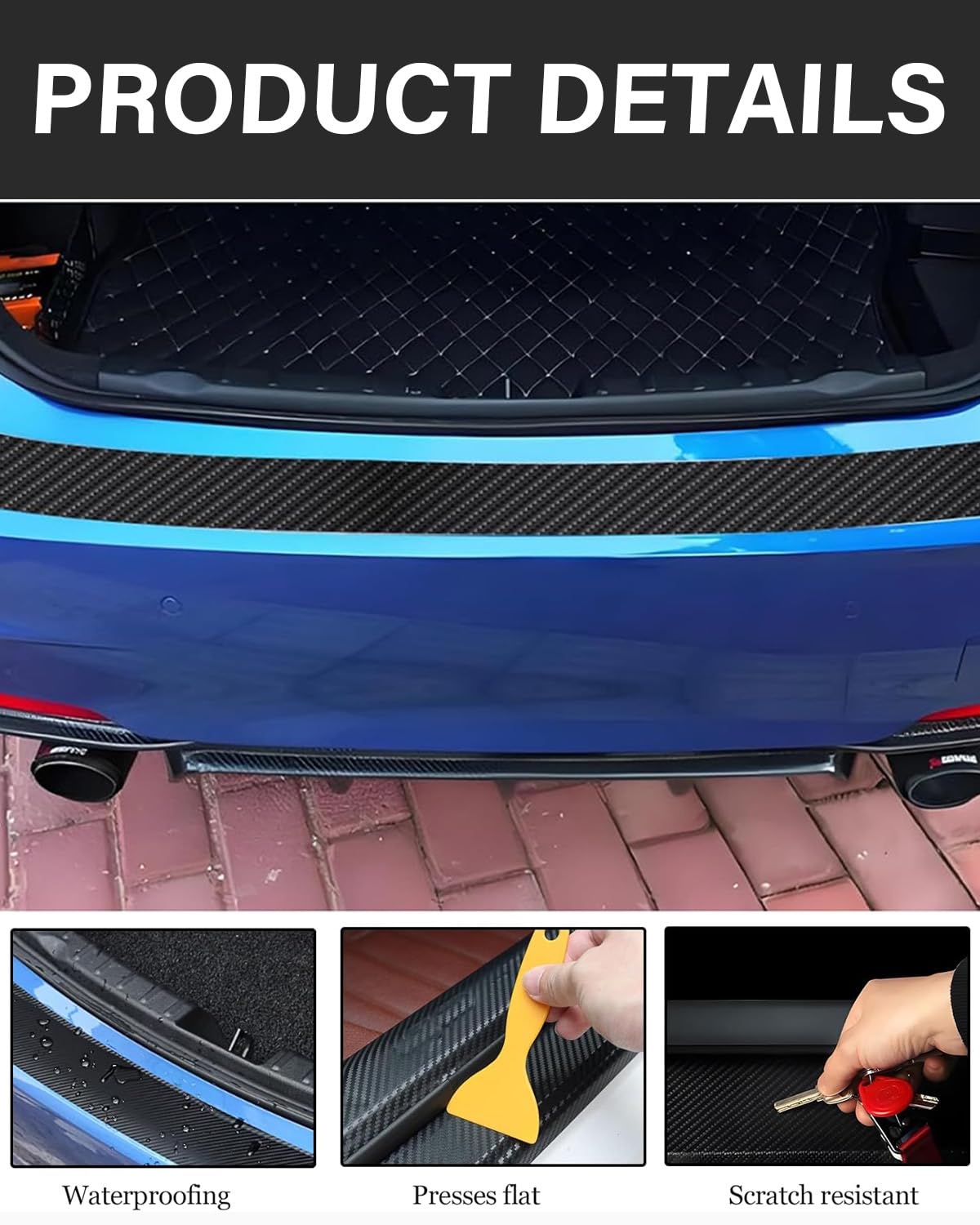 1 pezzo adesivo per bagagliaio auto,adesivo in fibra di carbonio per soglia porta auto,striscia antigraffio per protezione posteriore,accessorio per protezione bordi tappetino bagagliaio,nero
