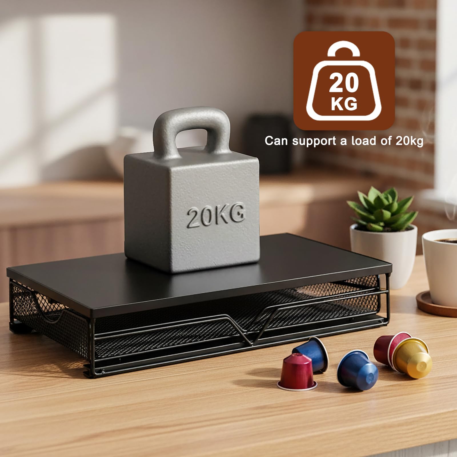 Organizador para cápsulas de café, ajustable, organizador con cajón dispensador de cápsulas, apto para cocinas, oficinas y viviendas de alquiler, negro