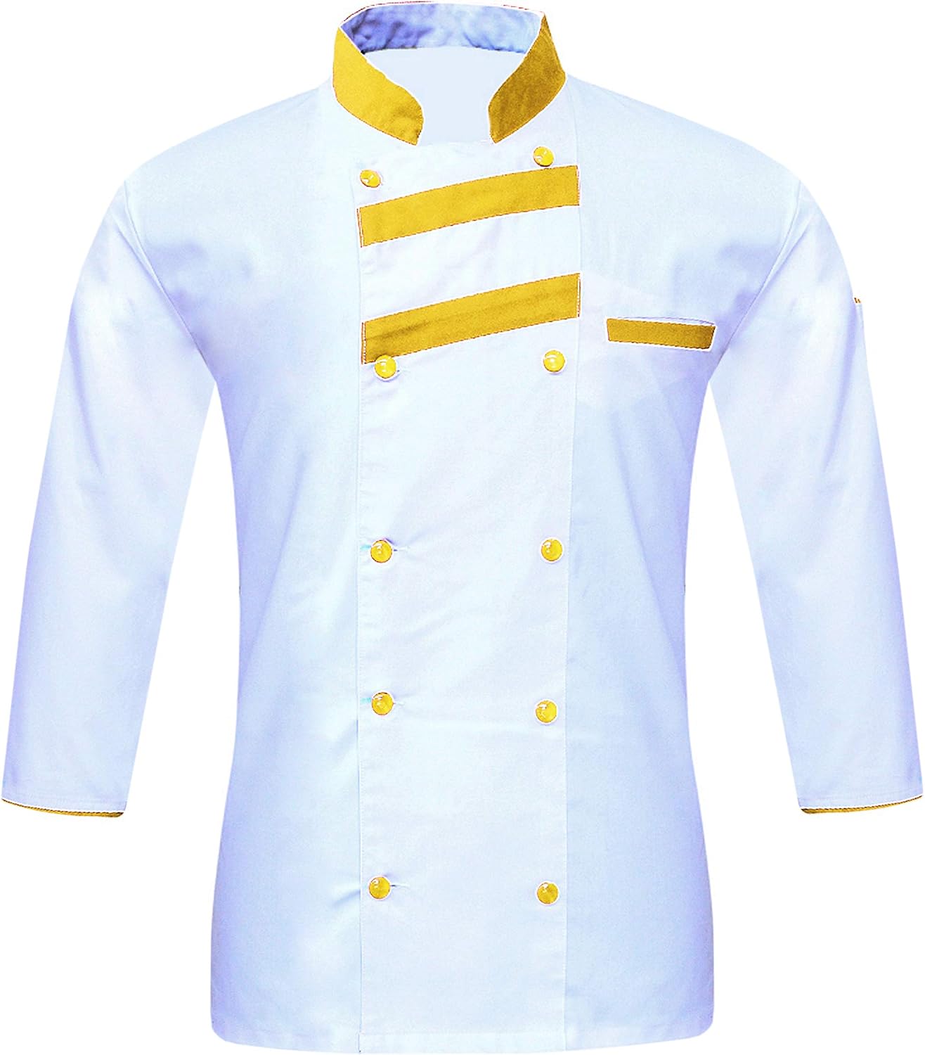Leorenzo Creation DL-98 Men's White Chef Coat/Chef Jacket (Size=XXS-7XL, Several Color Dual Strips)