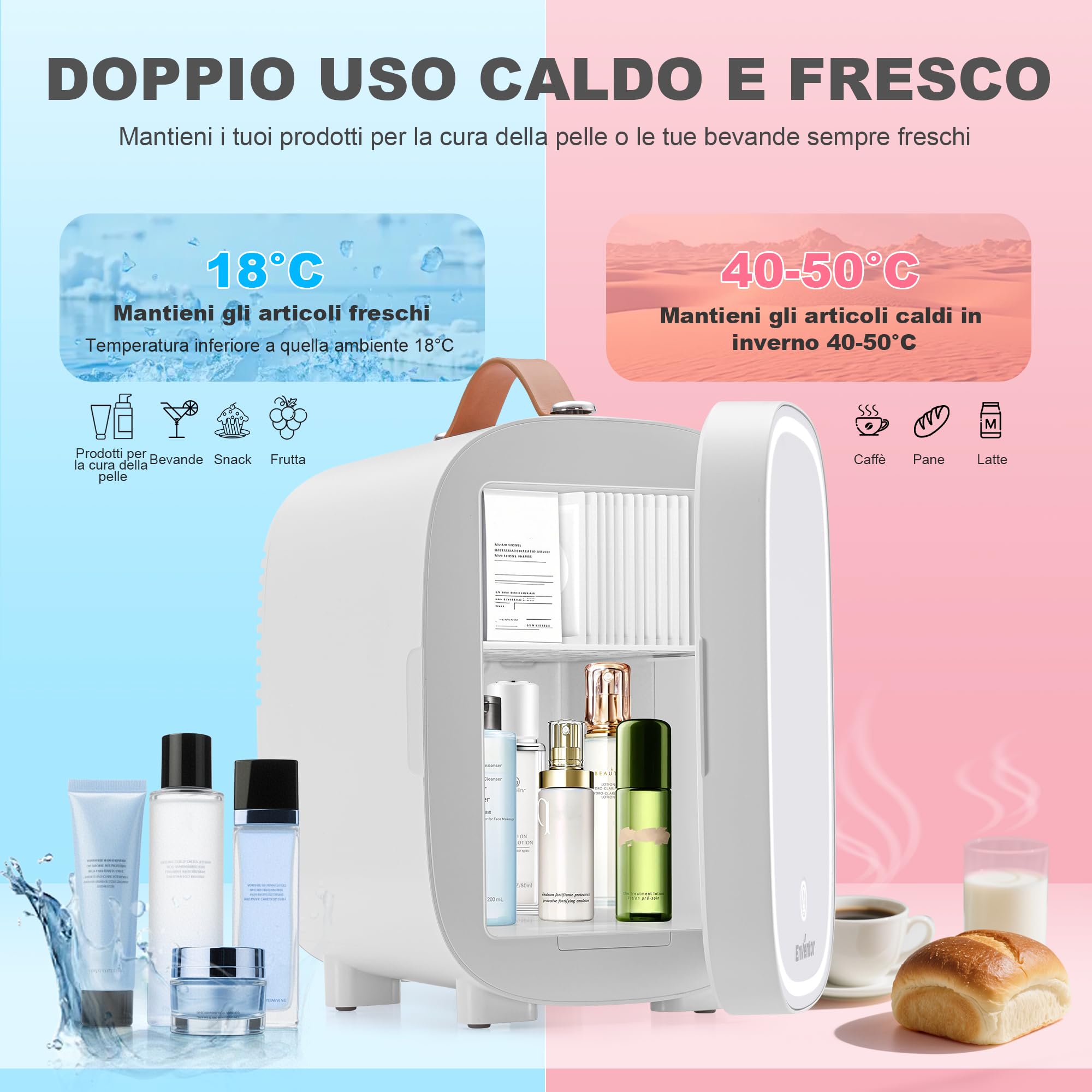 Mini Fridge Enventor 4L LED Mirror Cooling Heating - Dettaglio
