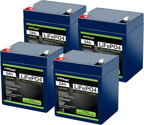 Paquete de 4 baterías recargables ExpertPower LiFePO4 de litio de 12 V 5 Ah de ciclo profundo 2500-7000 ciclos de vida y 10 años de vida útil BMS