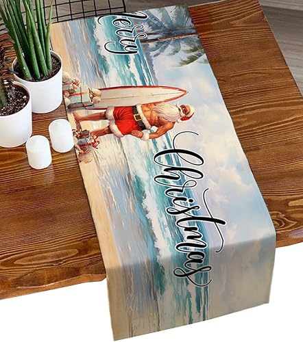 Camino de mesa de verano de Navidad de 36 pulgadas, corto, de lino de algodón, cocina, comedor, mesa de café, decoración de tocador, camino de mesa