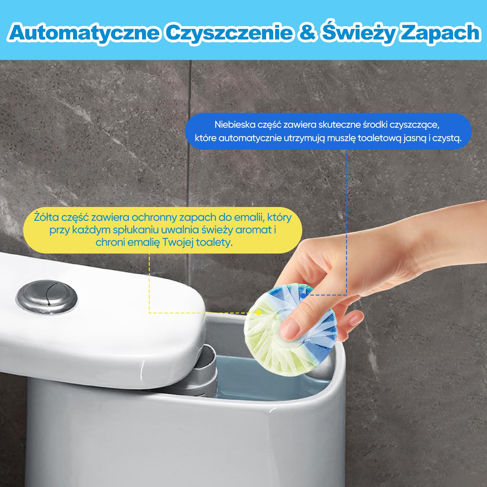 30 szt. WC odświeżacza, Duo-Aktywny czyścik do spłuczki (50 g/tabletka), Zapobiega kamieniu i brudowi, Chroni glazurę, Orzeźwiający zapach