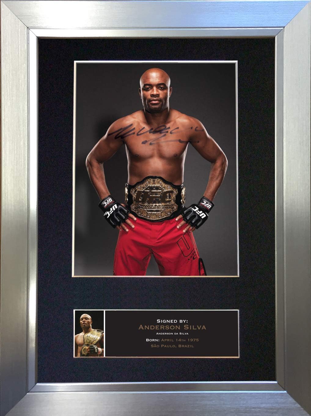 ANDERSON SILVA Signed Autograph Mounted Photo Reproduction PRINT A4 Rare Perfect Birthday Christmas Present (297 x 210mm) #569 (Silver Frame)