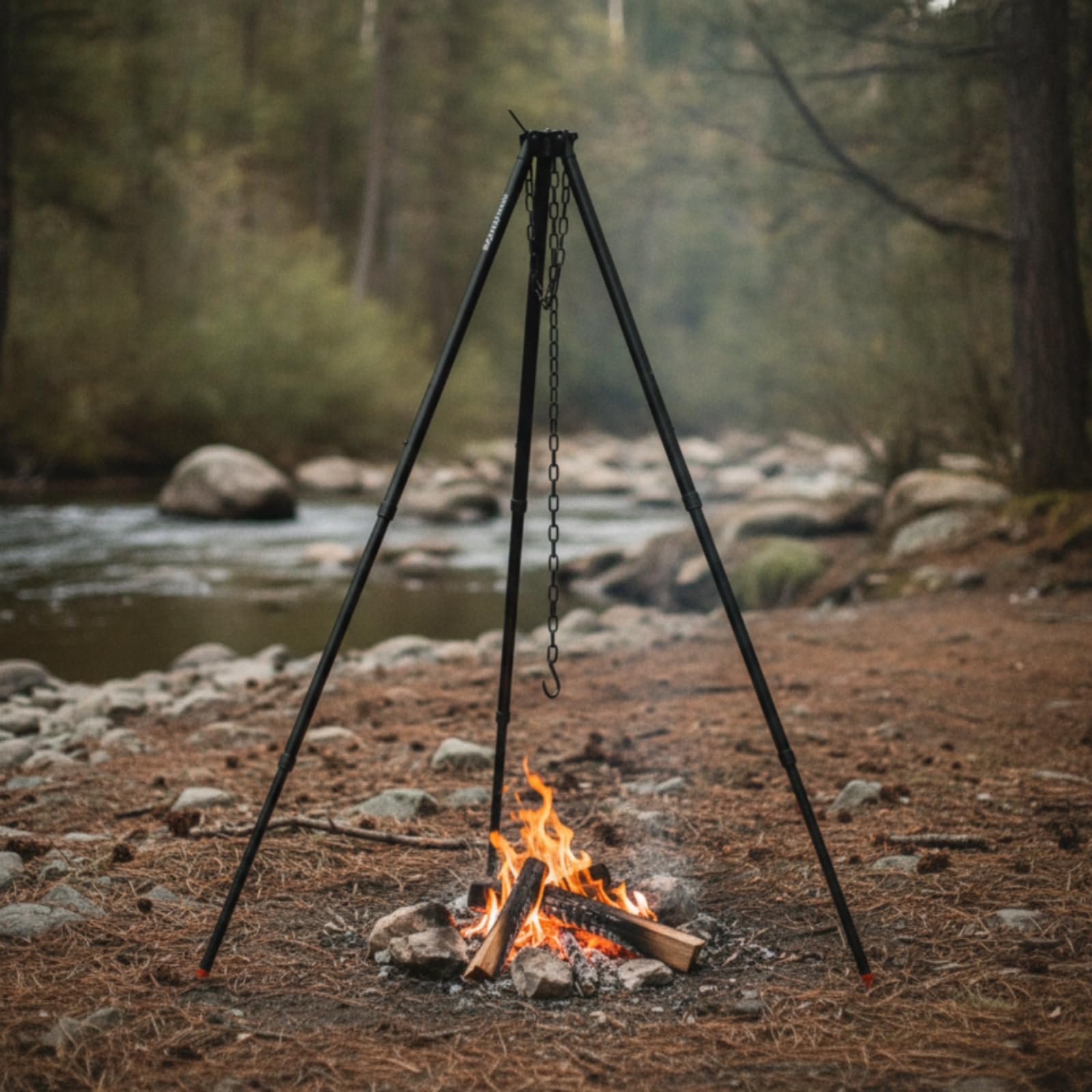 Gralara Trépied Camping avec Chaîne Trépied Télescopique Cuisson Léger Support Marmite Suspendue pour Randonneurs