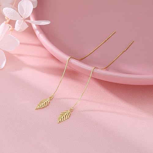 Miniatura 3 de SLUYNZ Aretes colgantes de plata de ley 925 con diseño de hojas para mujeres adolescentes niñas aretes largos con borla Plata de ley Sin gemas