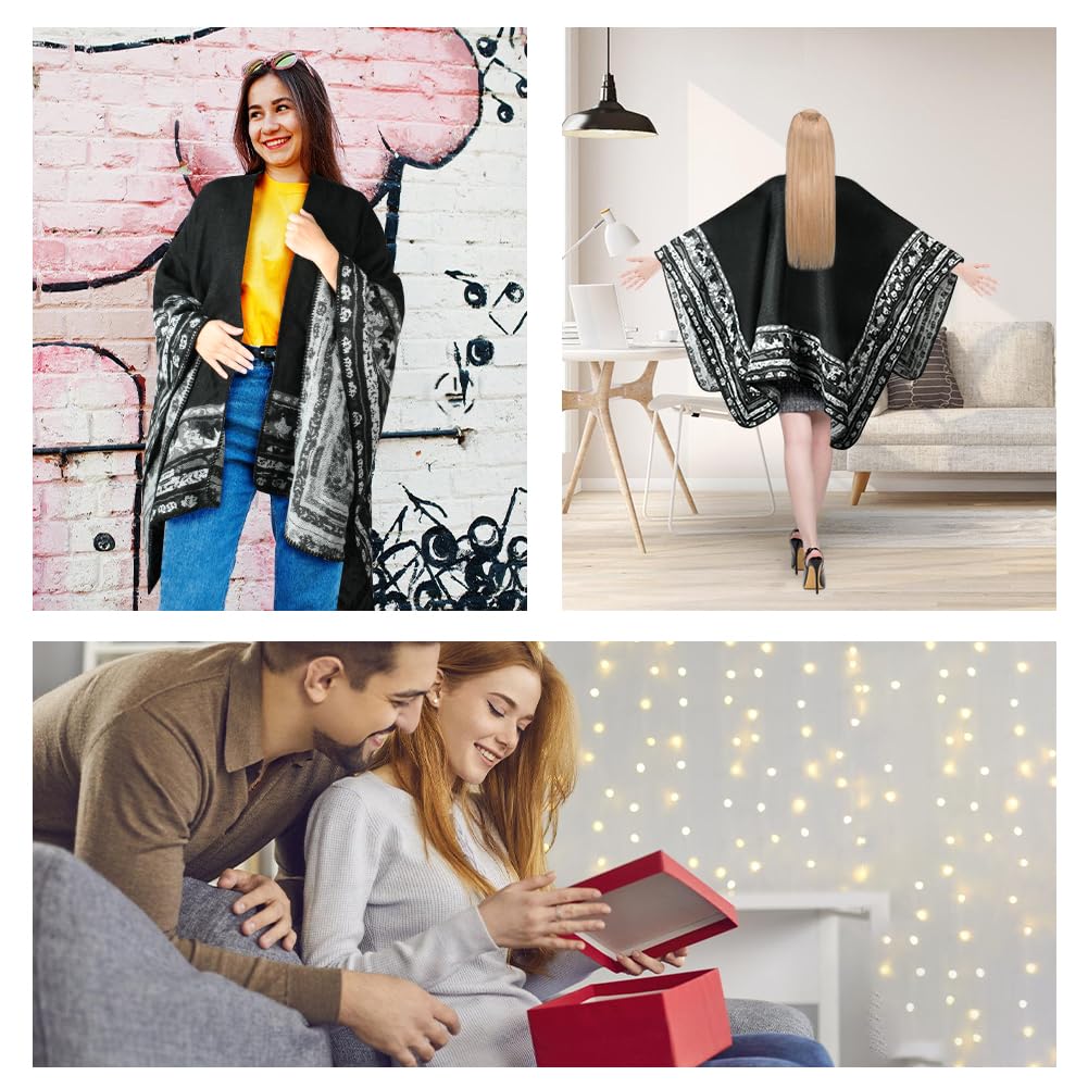 HOTUT Drapé Tricoté Poncho Cardigan, Poncho Mince Chaud, Poncho Ouvert Châle Cape, Femme Poncho Châle Ouvert Cape, Cardigan Echarpe Croisée Devant, pour Temps Froid