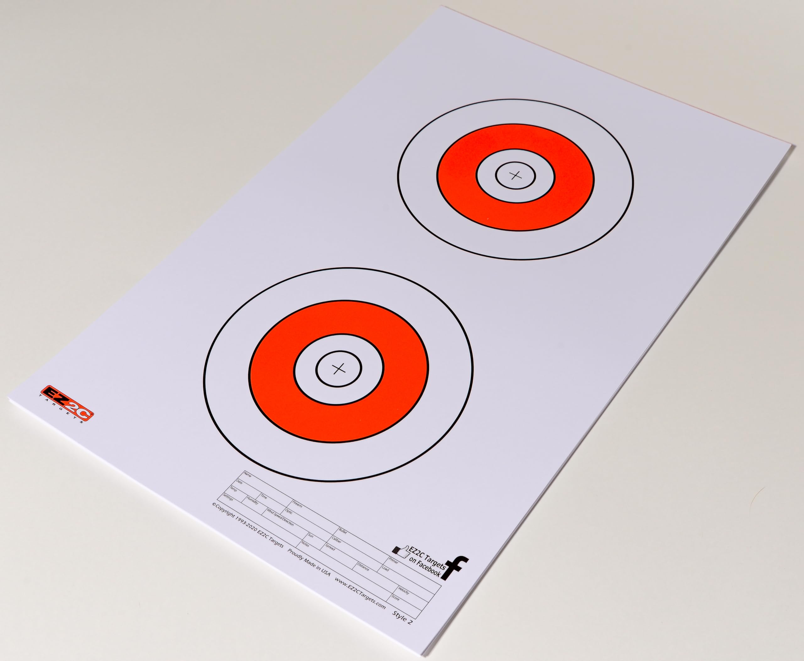 Made in USA Double Bulls-Eye EZ2C Targets Style 2 Paper Shooting Range TargetsShort or Long Range (25 Pack)