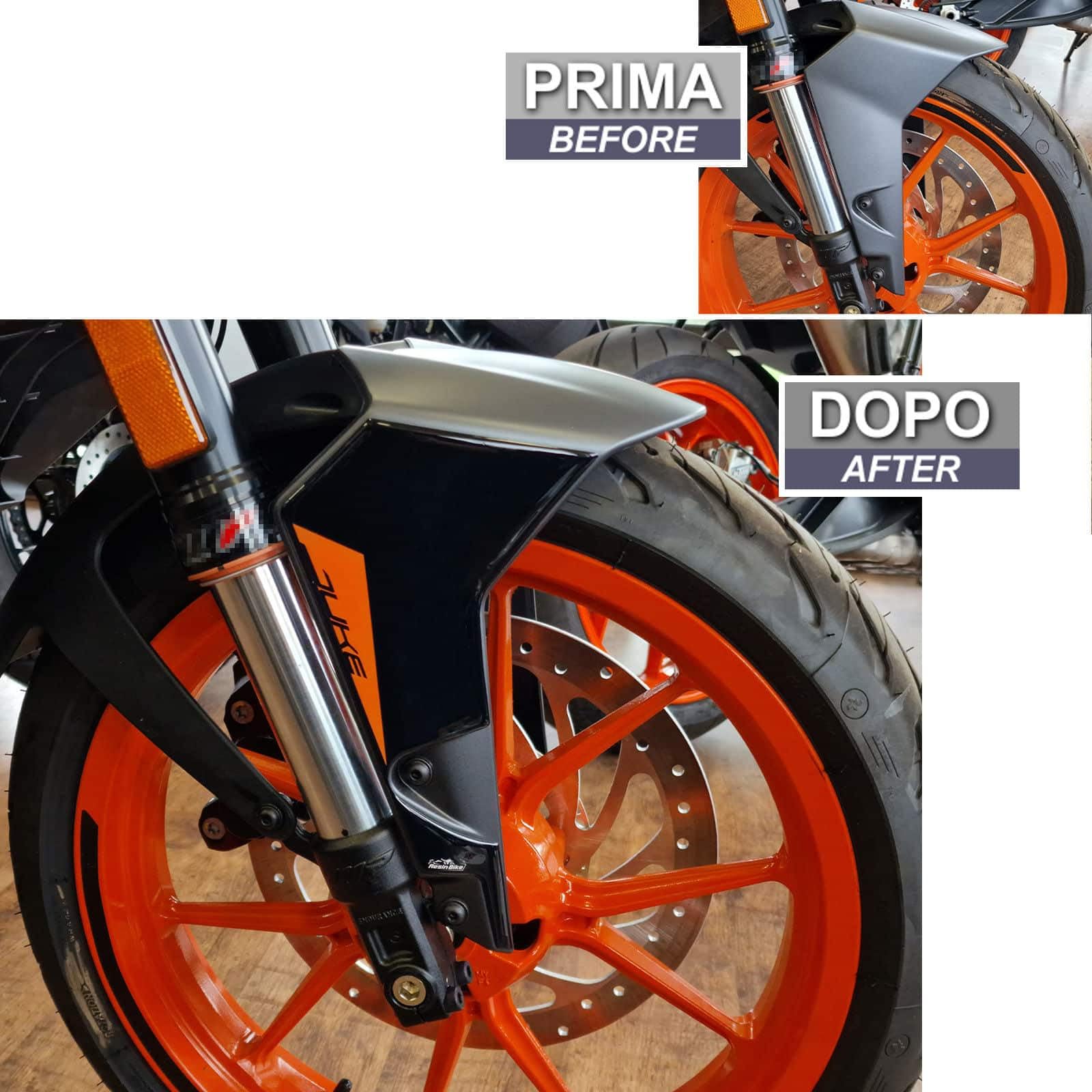 Resin Bike Adesivi Moto Compatibile con KTM Duke 125 2021-2023. Protezione Parasteli Forcella Antigraffio e Antiurto. Adesivi Resinati 3D Made in Italy