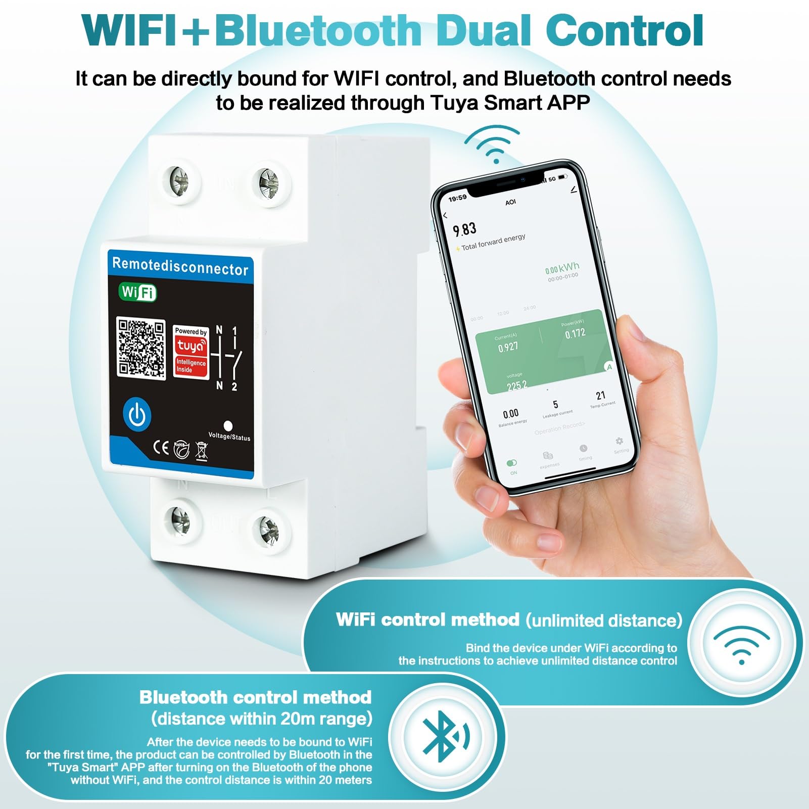 DEWIN Minuterie sur Rail DIN avec Wi-FI, Interrupteur Intelligent Tuya WiFi sur Rail DIN avec Application Mobile et télécommande, 63 A AC 230 V