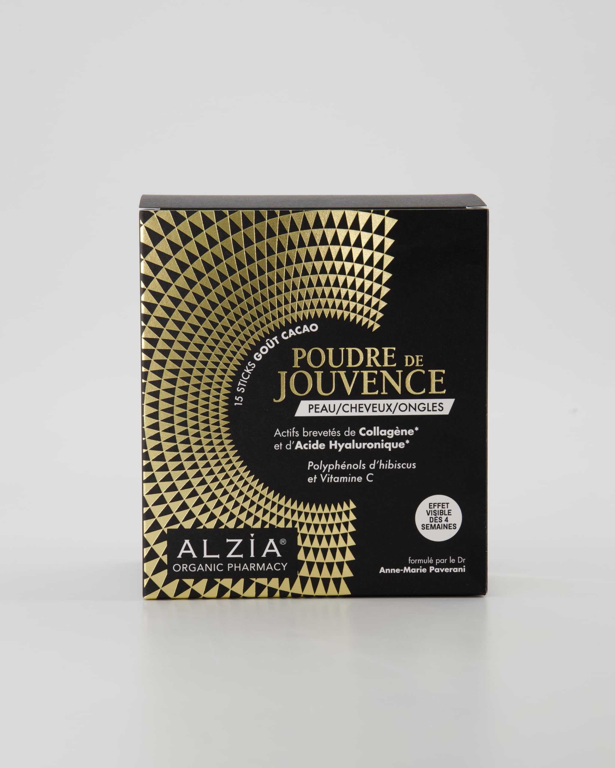 ALZIA Organic Pharmacy – Poudre de Jouvence | Collagène Marin VERISOL® 5 g + Acide Hyaluronique ExceptionHYAL® Star 200 mg | Vitamine C | Goût cacao | 15 sticks | Fabriqué en France