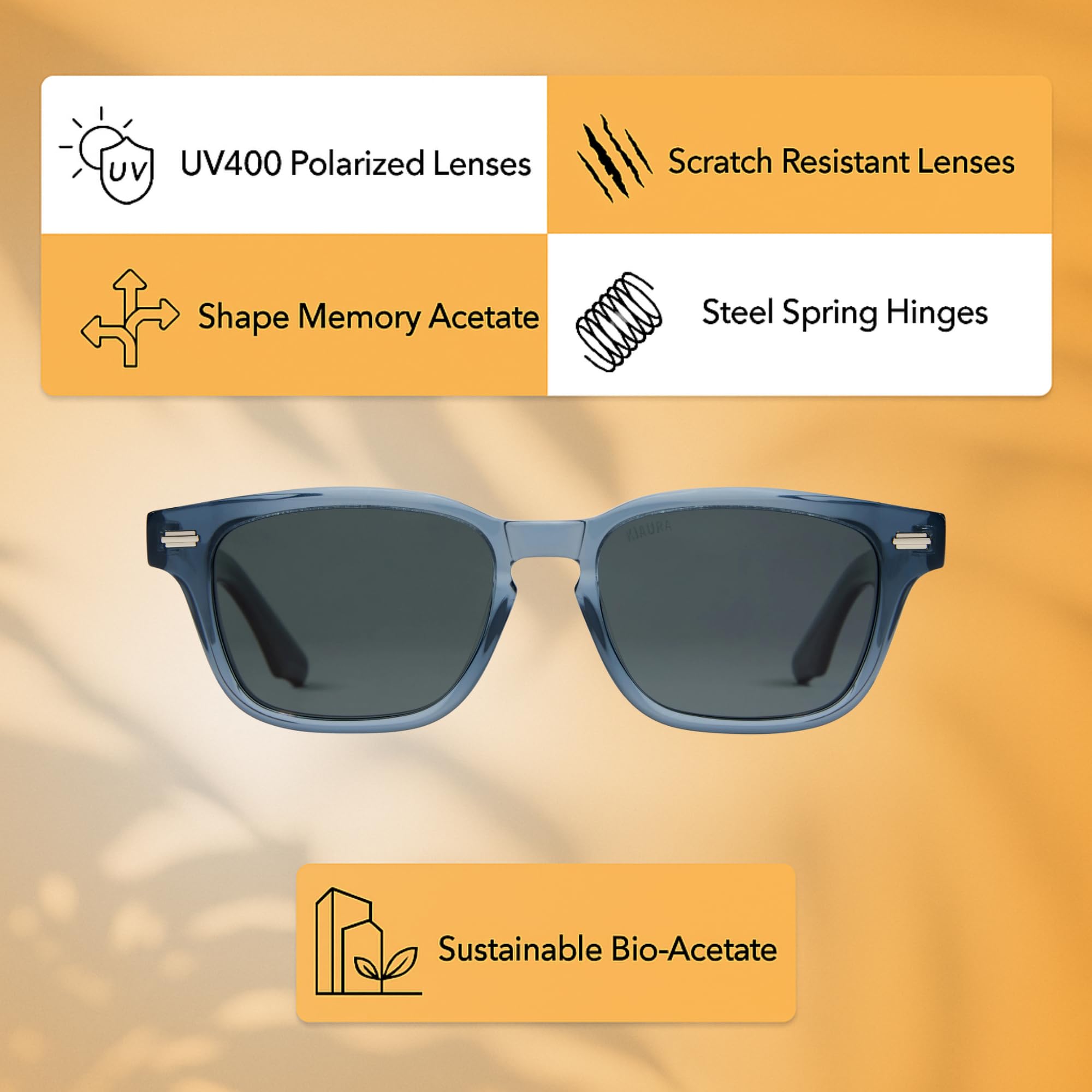 KIAURA Kaufmann Polarisierte Sonnenbrille UV400 Schutz Memory Acetat Rahmen XL und Originalgrößen