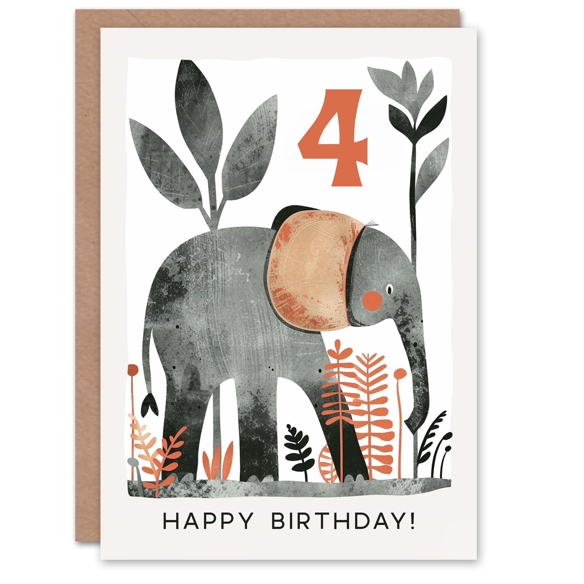 Artery8 Birthday Card Elephant Safari Nature Animal Cartoon Cute 4th 4 Year Old For Child Kids Son Daughter Greeting Card