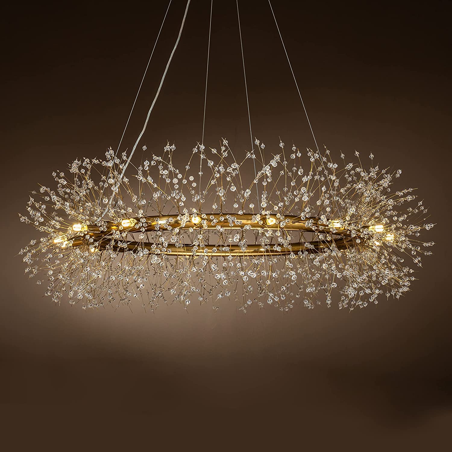 Extra Large Round Crystal Chandelier, Hanging Ceiling Light, Diameter 120 cm, 16 Lights (Gold)