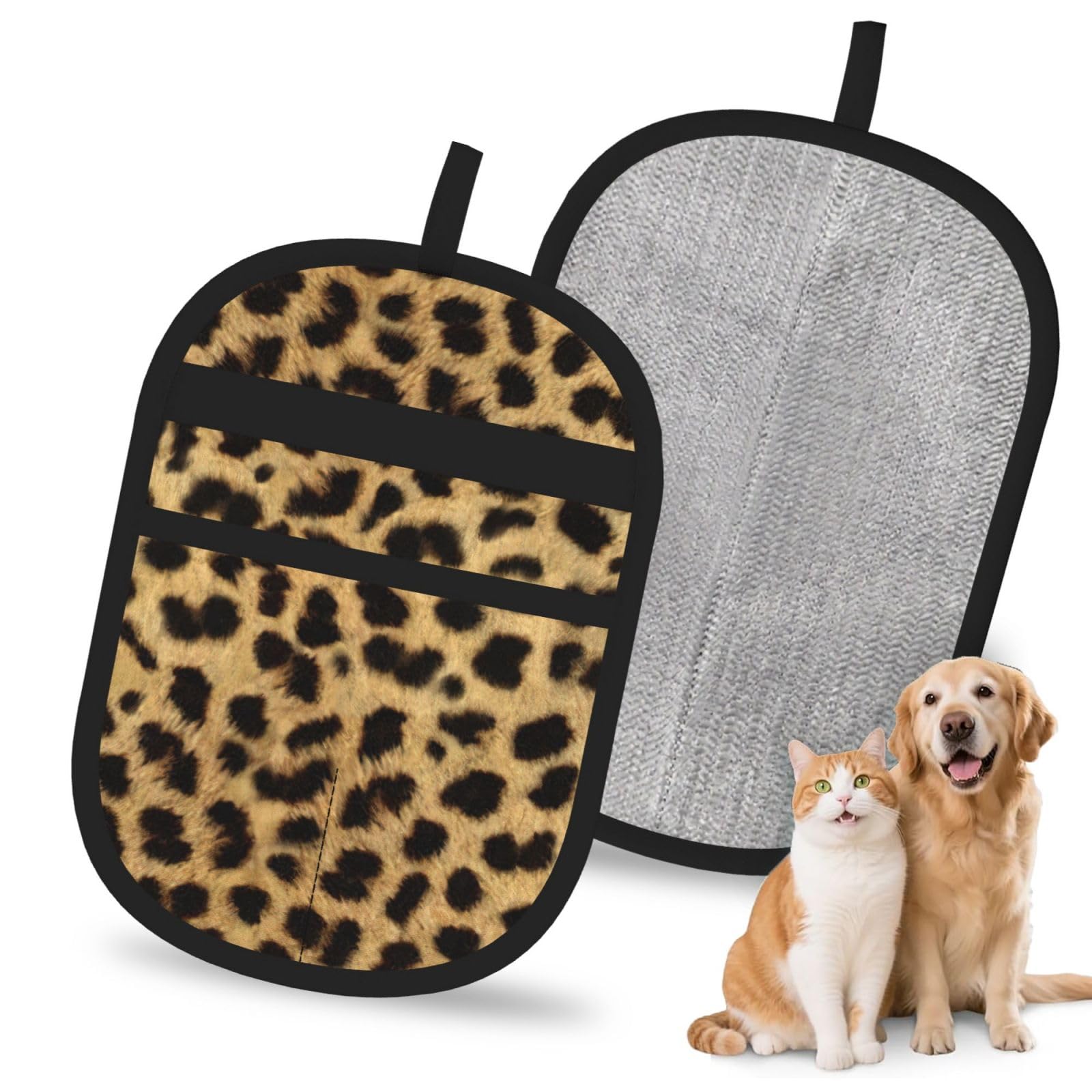 Leopard Animal Print Print Pet Hair Remover Gloves Grooming Cleaning Accessory Reusable Deshedding Tool