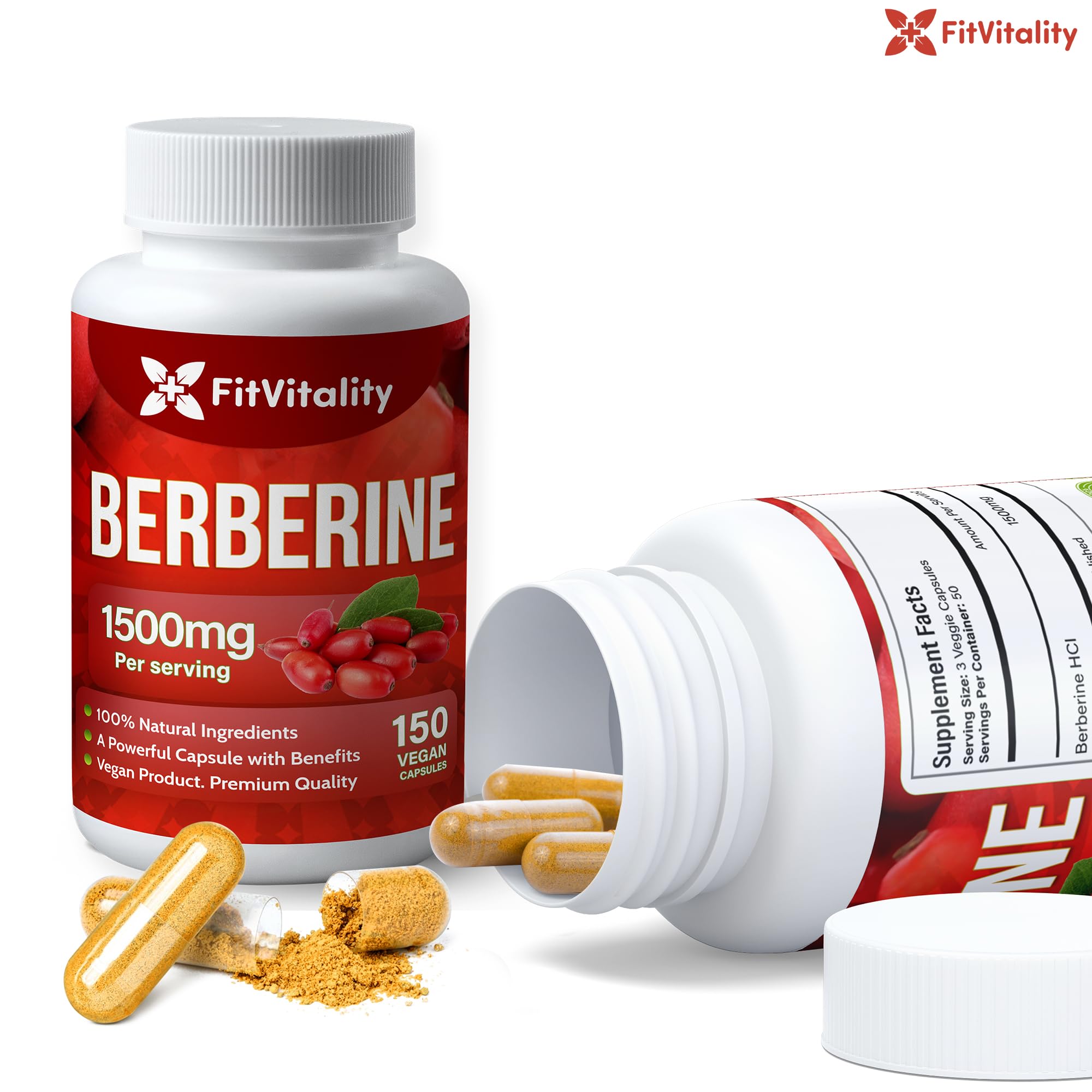 Premium Berberine Supplement, 1500mg Berberine Per Serving, 150 Capsules, 100% Pure, Support Immune System Function, Non-GMO, Gluten-Free