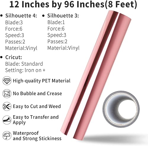 Miniatura 3 de Lya Vinyl Vinilo permanente de espejo cromado, 12 pulgadas x 8 pies, vinilo autoadhesivo para Cricut, Silhouette Cameo, rollo de vinilo de oro rosa