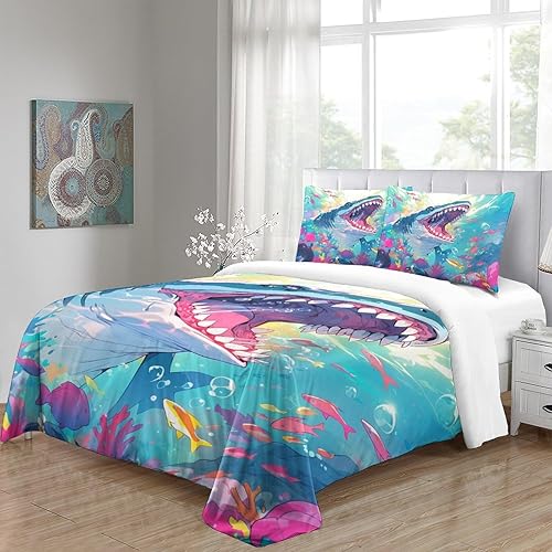 Miniatura 4 de NEDOES Shark Duvet Cover, Microfibre Ocean Bedding Soft and Breathable Duvet Cover Set 3D Sturdy and Easy to Clean Double200x200cm