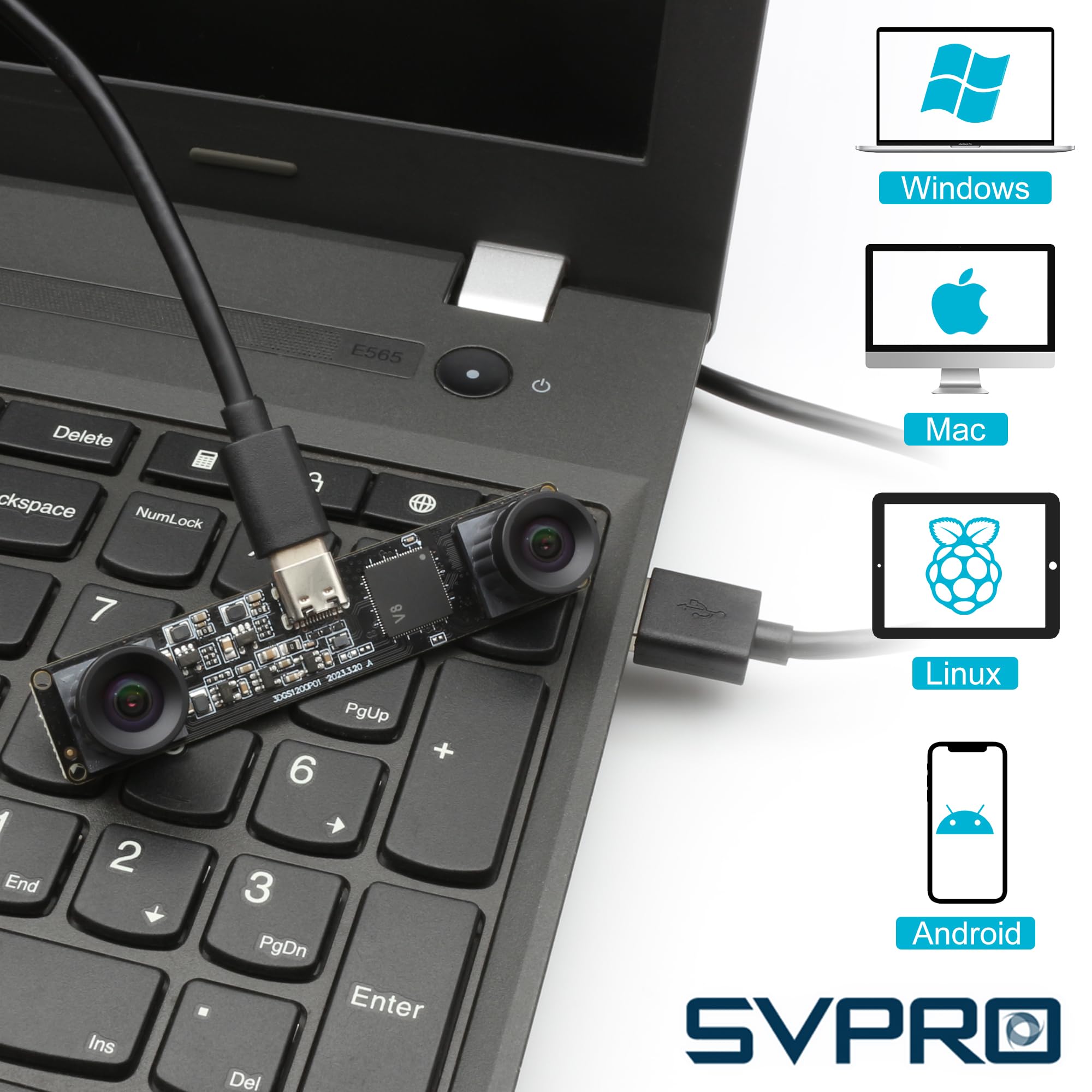 SVPRO Global Shutter USB Kamera mit M12 Dual Objektiv 1200P 60fps Industriekamera für Autos VR 3D Drucker,Robotik Kamera USB Plug in Kamera für Windows, Linux, Android, Mac OS