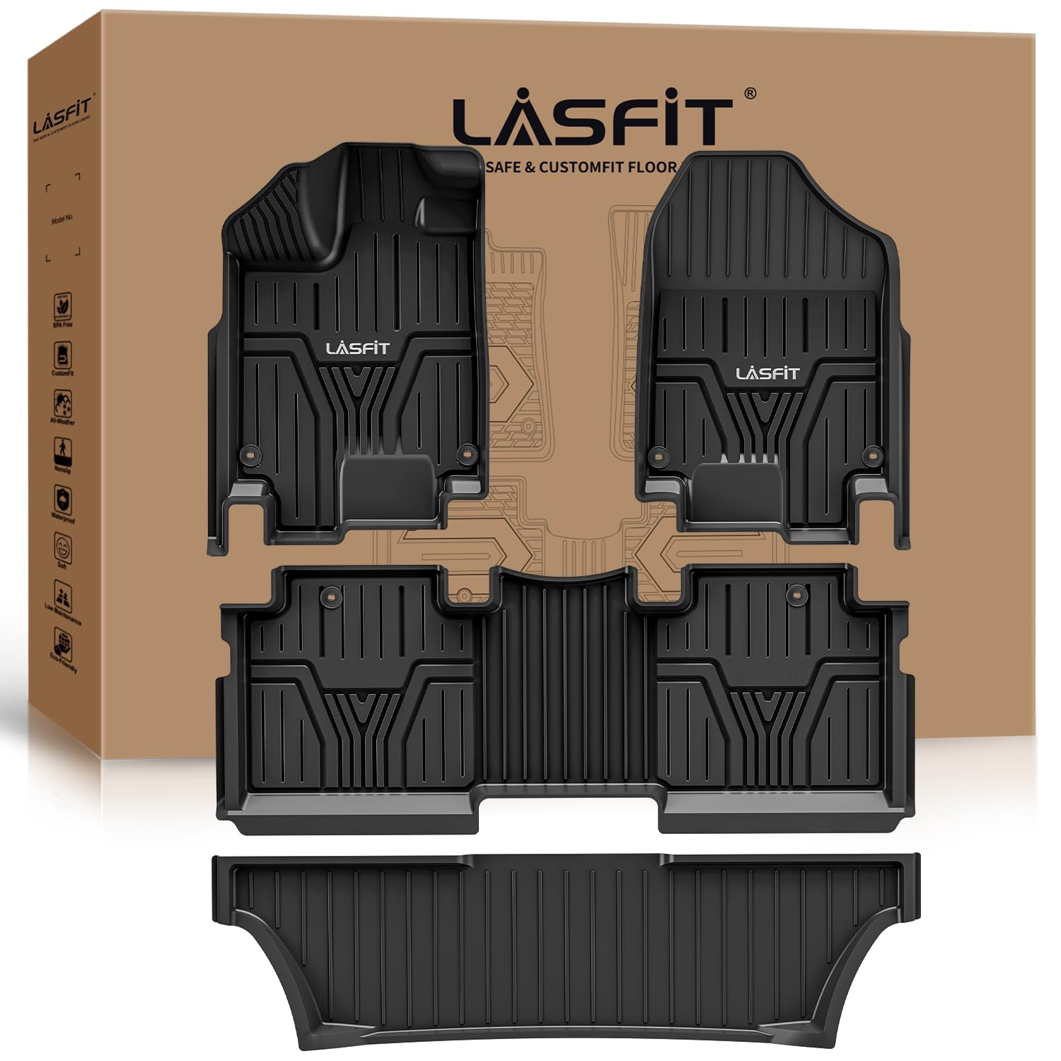 LASFIT Floor Mats for Honda Odyssey 2026 2025 2024 2023 2022 2021 2020 2019 2018 Mini Passenger Van, All Weather TPE Car Liners,1st & 2nd & 3rd Row (EX-L/Elite/Touring/Sport-L/Sport/EX/LX)