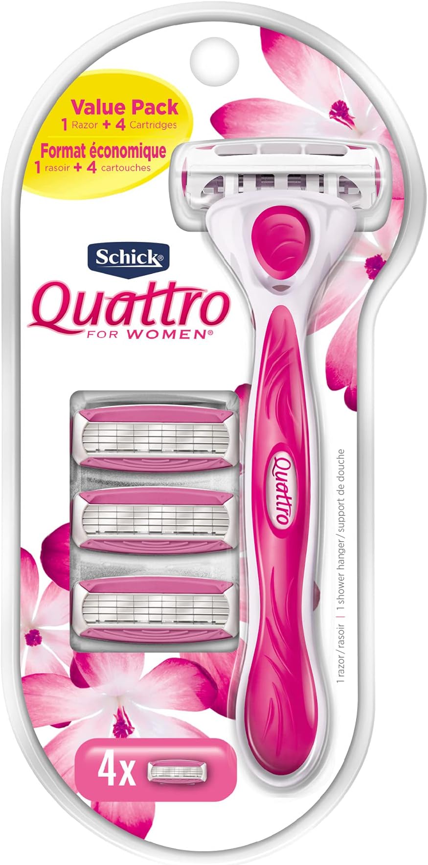 Schick Quattro Womens for Value Pack with 1 Razor and 4 Razor Blade Refills