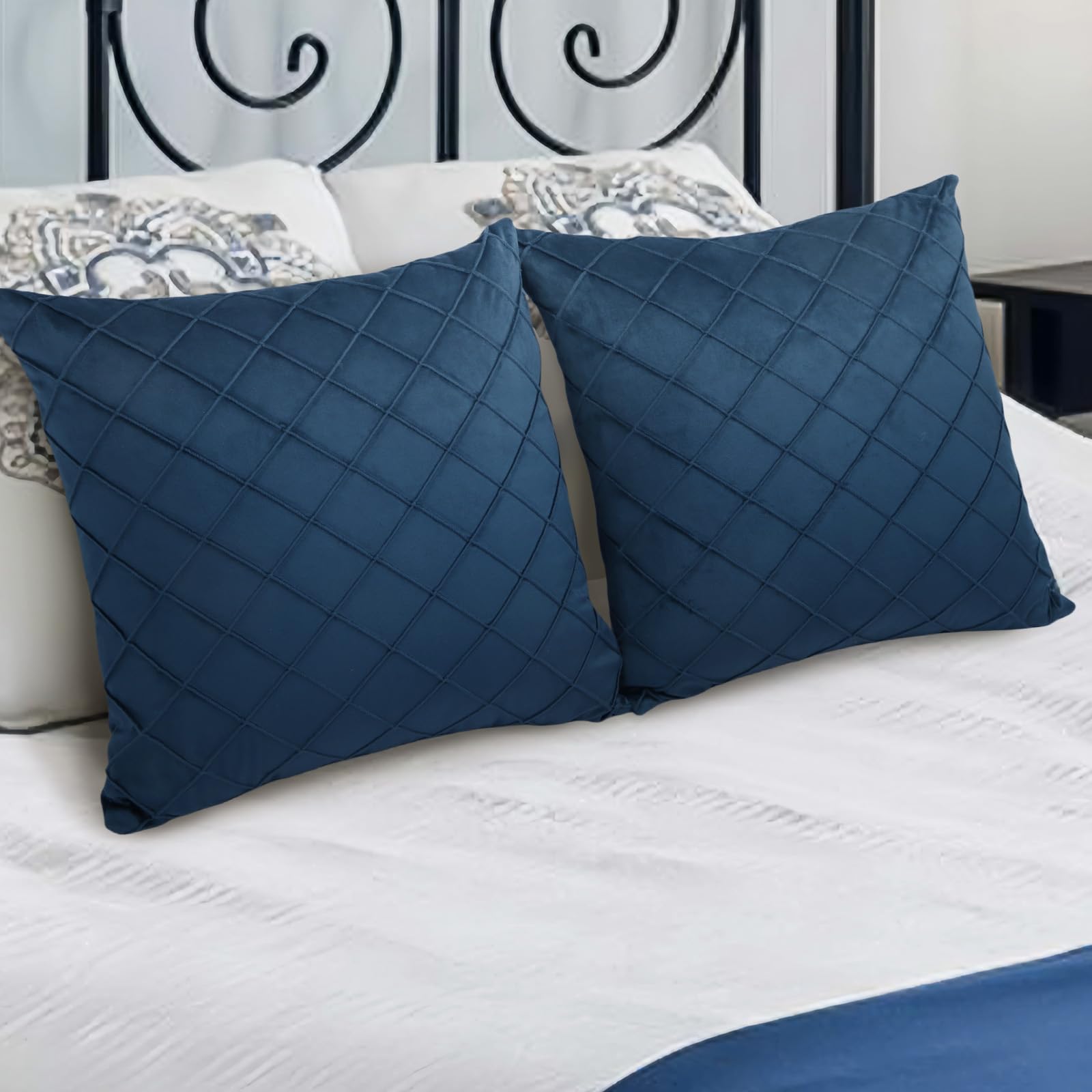 Betadistor Cushion Cover Blue Velvet Decorations Lovers Floral Gifts for Women Her Valentine's Day Decor Home Throw Pillow Case for Garden Livingroom Couch Patio Sofa 18X18 Set 2