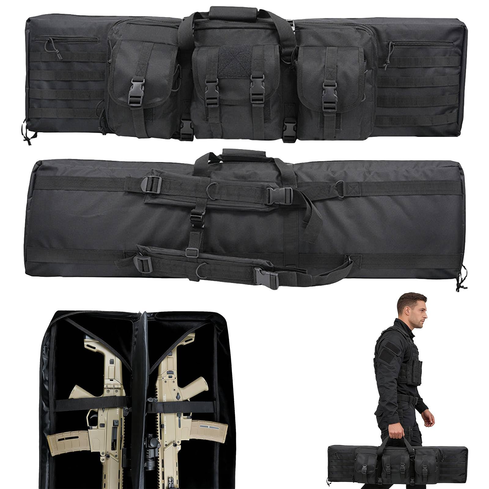 Bolsa De Armas, Funda de Fusil, Bolsa Doble para Rifles, Mochila para Carabina Airsoft Funda Escopeta Porta Caza, Almacenar O Transportar Rifles Black,118cm/46in