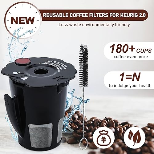 Miniatura 2 de Paquete de 6 cápsulas de café reutilizables Sikawai Fit para 119367 K200 K250 K300 K350 K Cups reutilizables para Keurig K-cup 2.0 Series Keurig