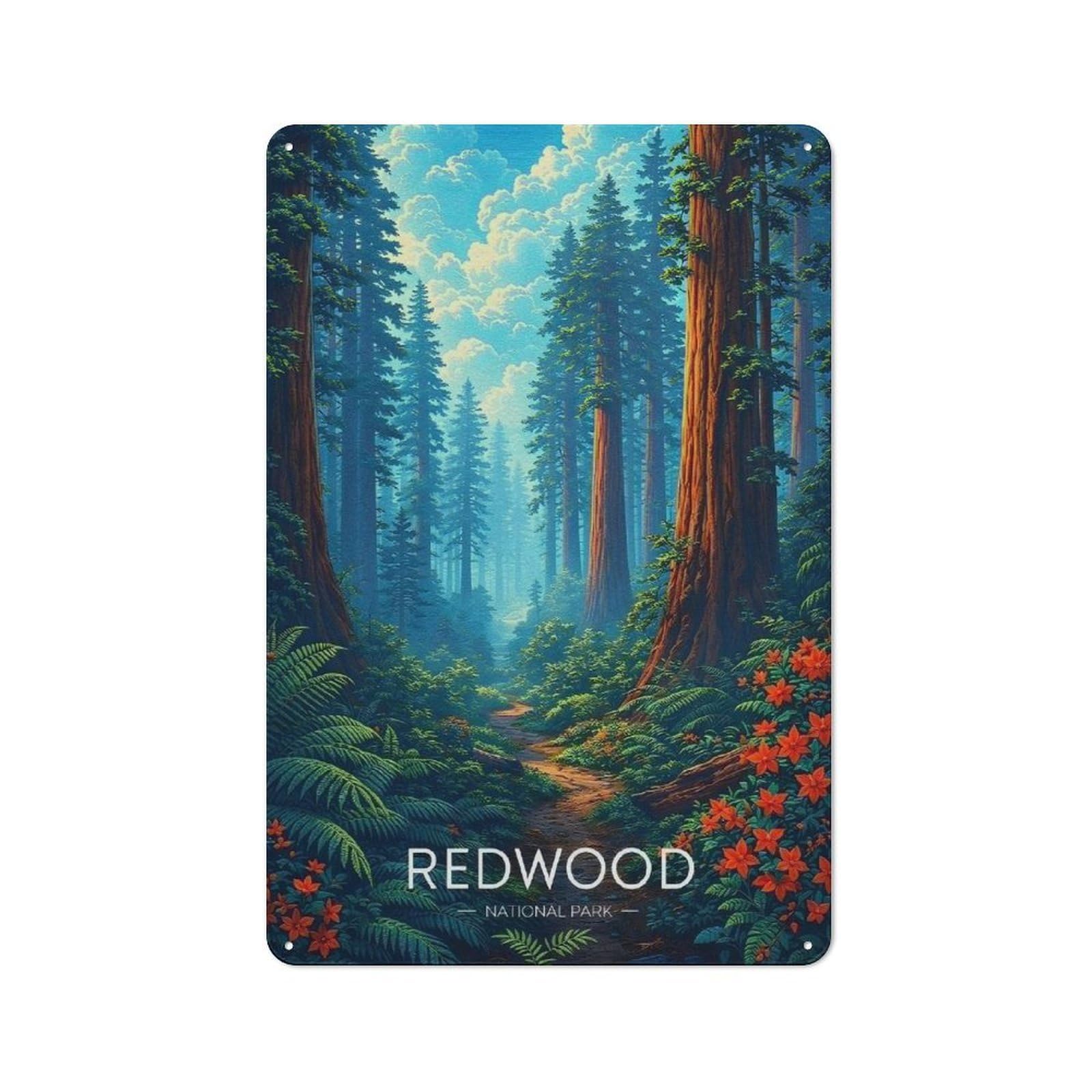 Junmoney Style-3 Redwood National Park Path Retro Metal Wall Decor 30X20cm, Vintage Metal Sign For Cafe, Pub, Workshop Or Home Bar