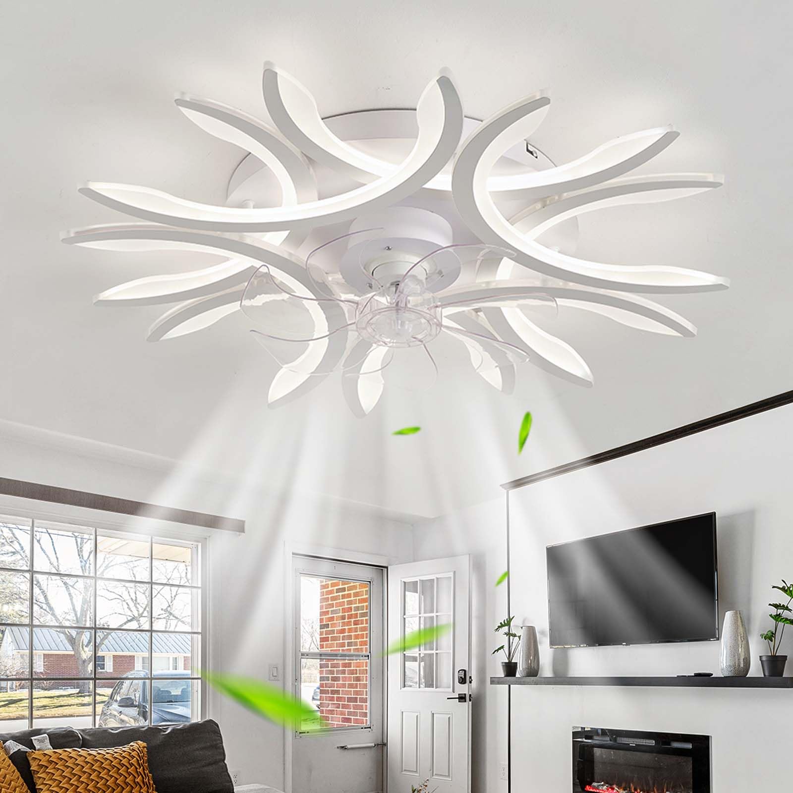 Diseño Ventilador Techo Con Luz Y Mando A Distancia Regulable Reversibile 6 Velocidades Lampara Ventilador Con Función De Memoria Dormitorio Silencioso Lampara Ventilador Salon