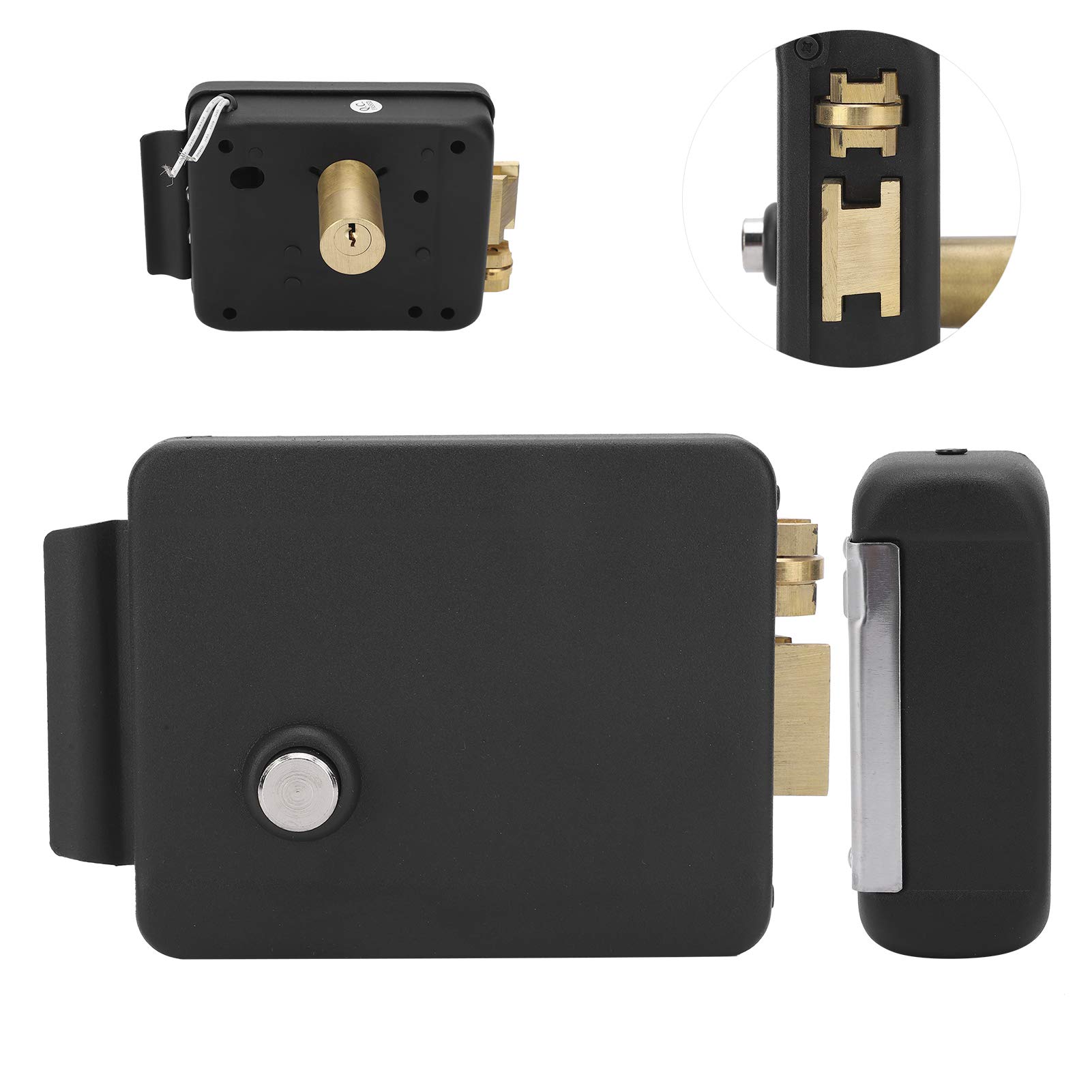 de Cerradura de Puerta Eléctrica DC12V - Control de Acceso Robusto para Apertura Derecha - Construcción Duradera de Hierro Negro Ideal para Hogares, Escuelas y Fábricas