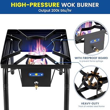 ARC Propane Burner for Outdoor Cooking, High-Pressure 220,000 BTU Single Burner Propane Stove Wok Jet Burner Gas Burner,ideal for Woks, Skillets and Pots, Height Adjustable Legs