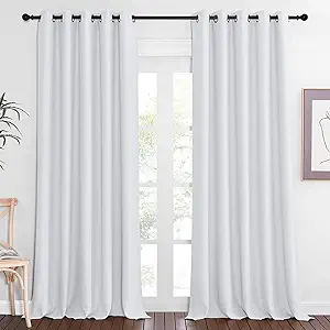 NICETOWN Room Darkening Window Curtains for Farmhouse - Easy Care Solid Thermal Insulated Grommet Doorway Drape for Bedroom/Living Room (1 Panel, W66 by L90, Greyish White)