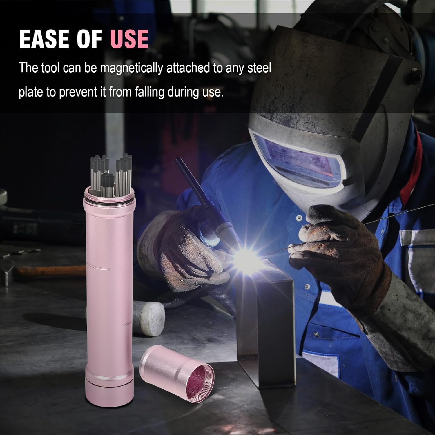 3mirrors Upgraded Version Tungsten Holder-Pink Storage Tube for TIG Tungsten Electrode with 3 Section Divider & Magnetic Base,Protective Fit that Prevents Oxidation and Damage.