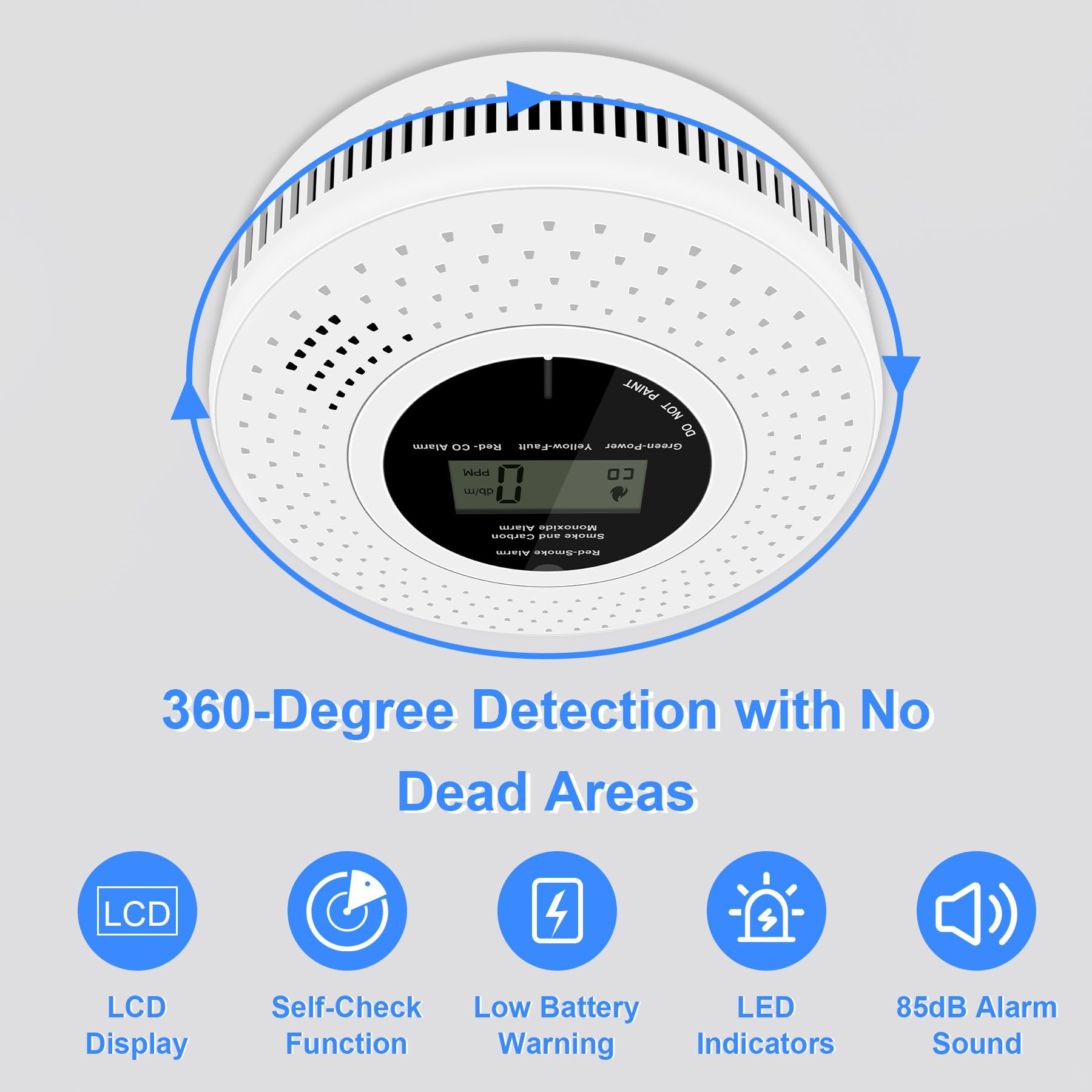 Alarma inalámbrica interconectada de humo y monóxido de carbono, alarmas de humo y detectores de monóxido de carbono con pantalla LCD en tiempo real, 10 años de vida, funciona con pilas, 3