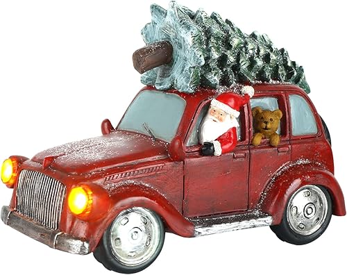 Miniatura 3 de Topadorn Modelo clásico de autos, modelo de camión rojo de Navidad con árbol de escritorio, adornos retro, accesorios de figuras coleccionables, rojo