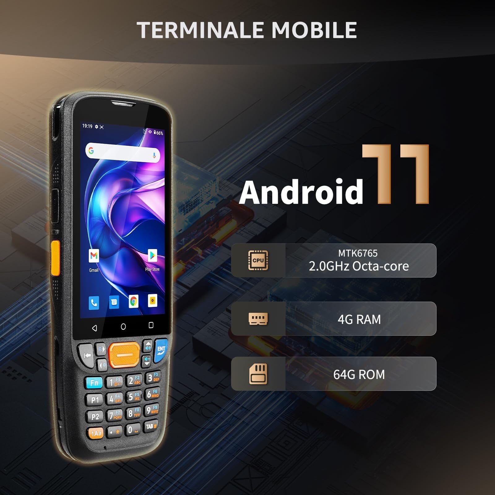 NETUM Android 11 Palmare Scanner Codici Q500, 4+64GB Computer Mobile, Motore Scansione Honeywell HS7 1D 2D, Schermo 4" Touch con 23 Tasti, IP67 Wi-Fi 4G BT NFC per Magazzino e Vendita
