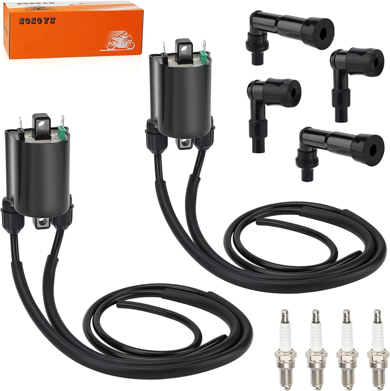 For Kawasaki Vulcan 1500 VN1500 1996-2008 2Pcs Ignition Coil W/Wire Cap + Spark Plug 21121-1288