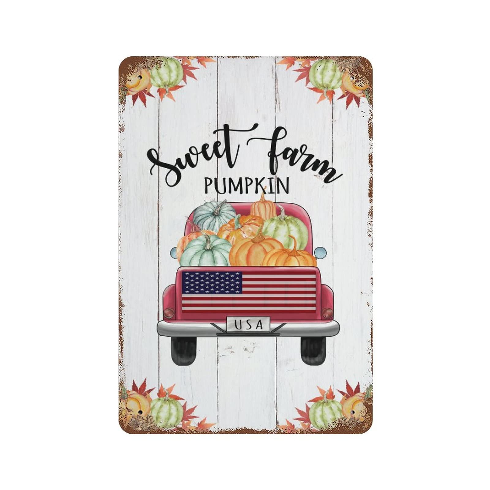 Plaque en métal avec citrouille Sweet Farm décorative haut de gamme en acier 30x45