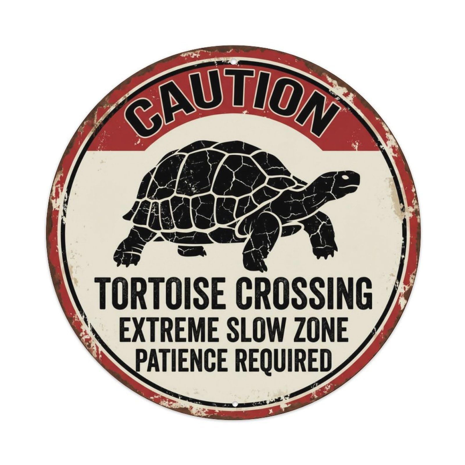 Fqcyn Style Grumpy Tortoise Slow Zone Metal Tin Sign Plaque Wall Decor For Cafe, Club Bar, Office, Home Garden Round Metal Poster 8X8inch