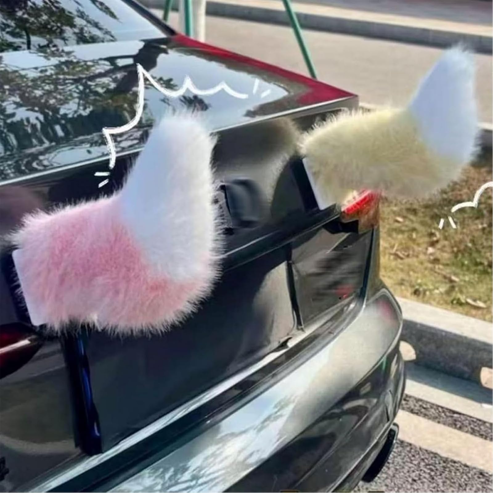 Generico Coda per auto elettrica telecomandata, graziosa decorazione per auto a forma di coda di animale pelosa che scodinzola, decorazione per con code di animali elettriche ﻿ (M)
