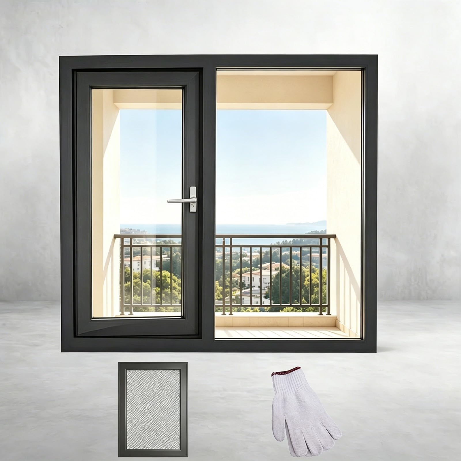 Tgrgiedenlo Black(Wxh) Aluminum Casement Window For Bathroom And Balcony, Double Pane Glass, Detachable Stainless Steel Screen(,40X16")